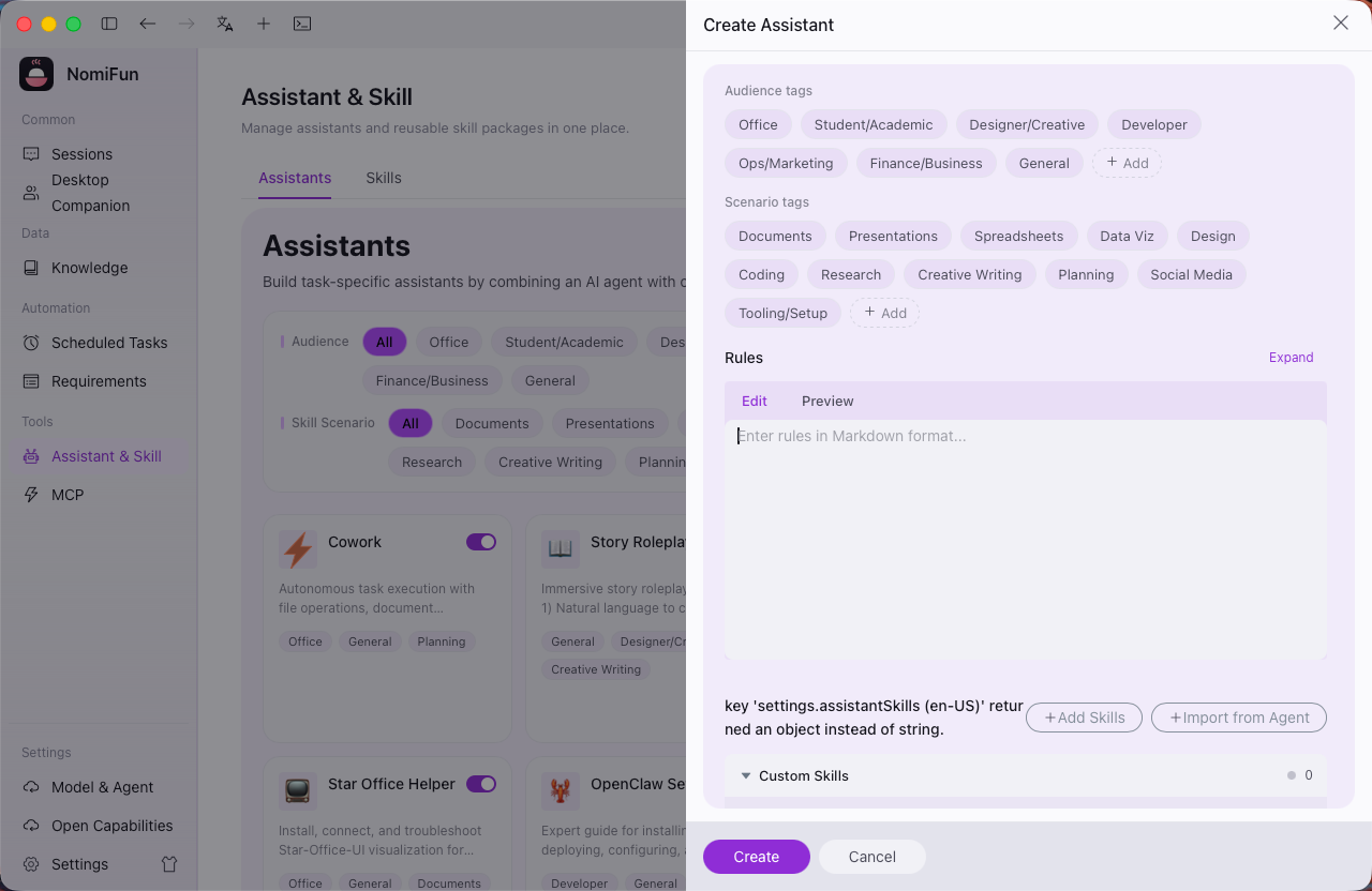 Create / edit an assistant