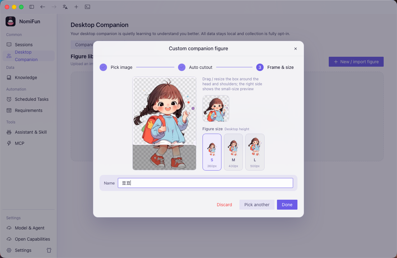 Custom avatar capture (any IP — even family/pets)