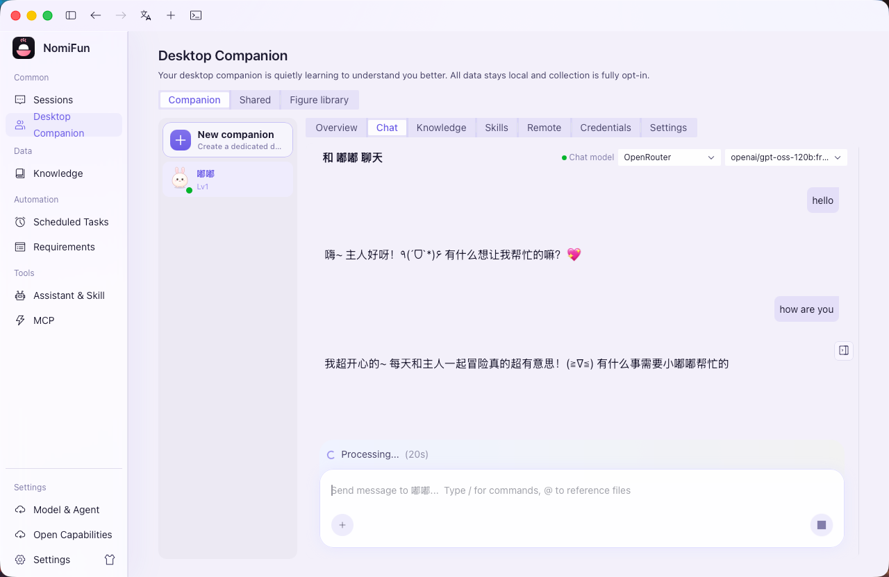 Chatting with a companion