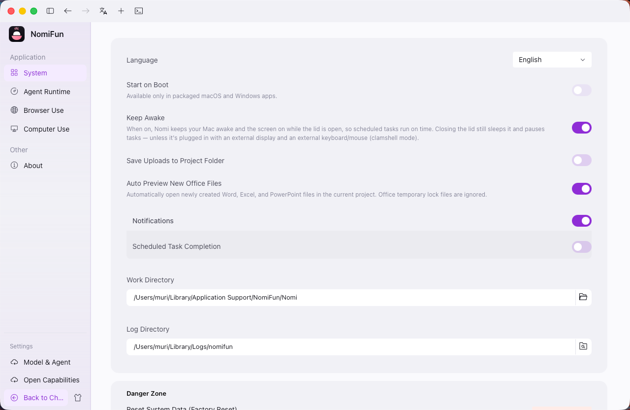System settings