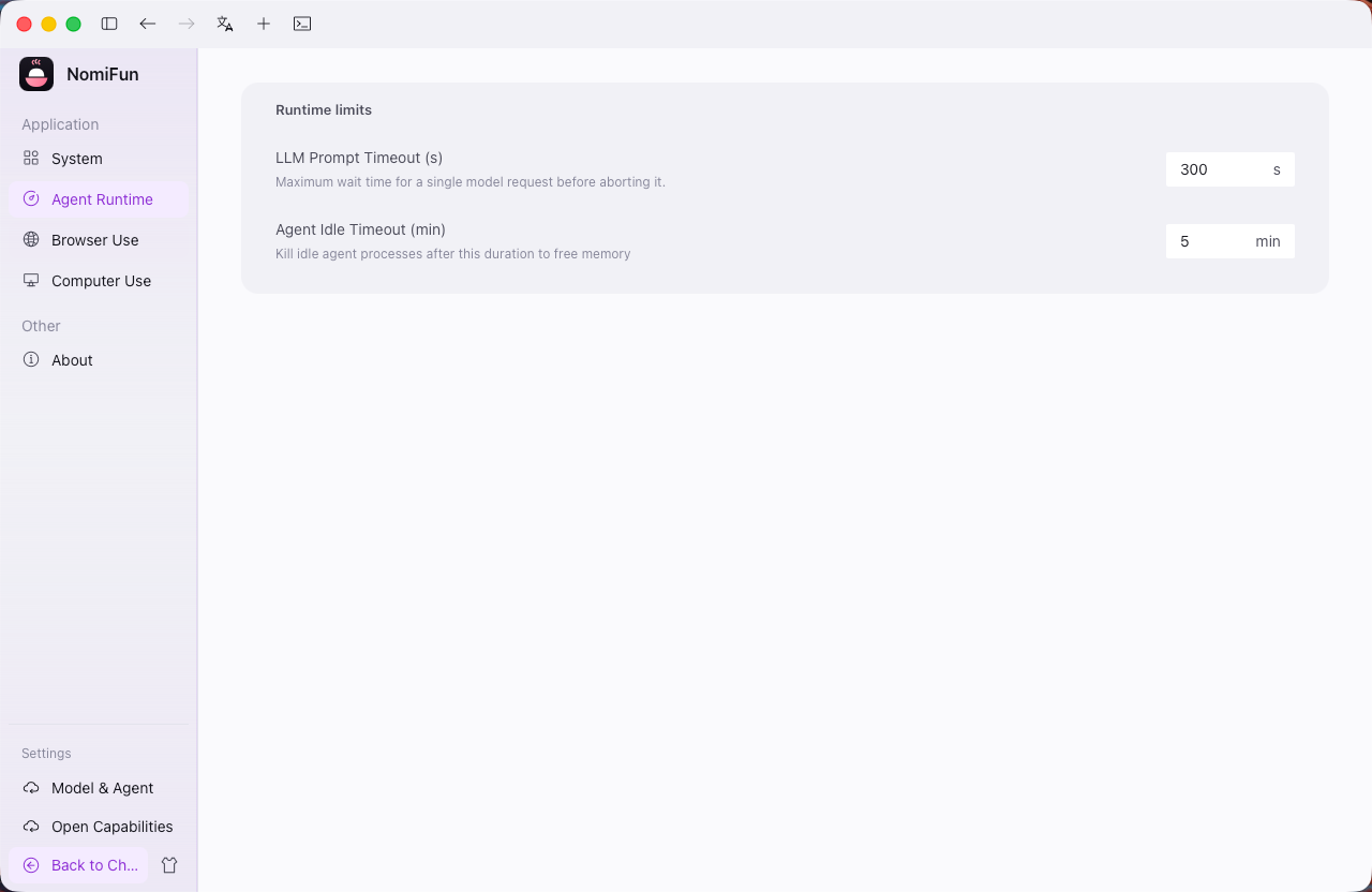 Agent runtime settings