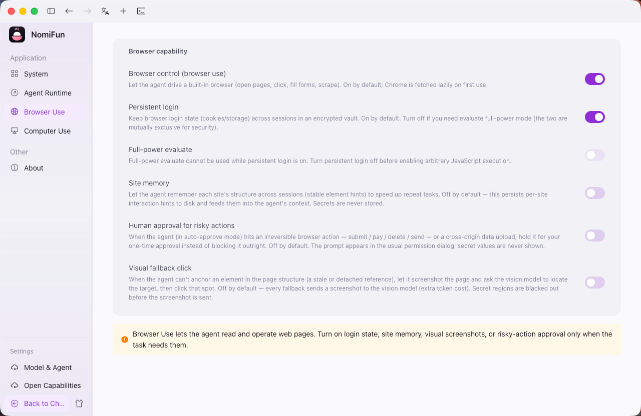Browser-use settings
