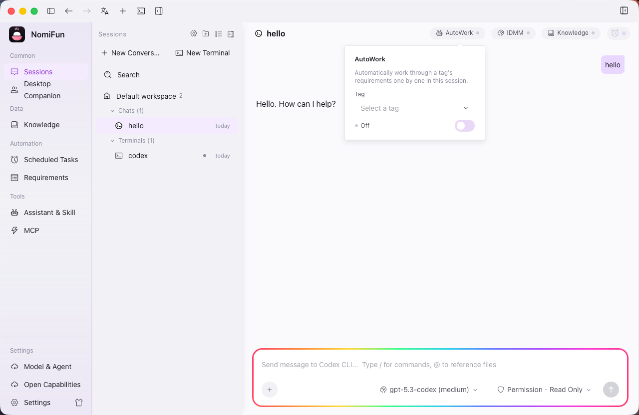 Enable AutoWork from a session