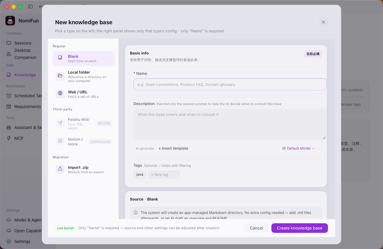 Create a local knowledge base