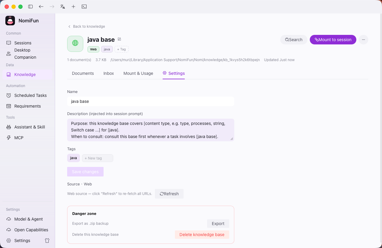 Knowledge base settings (write-back mode, etc.)